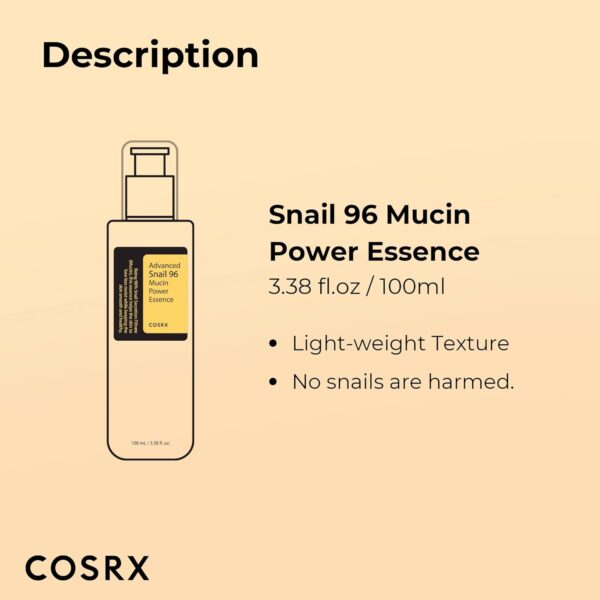 COSRX Snail 96% Mucin Power Repairing Essence 3.38 fl.oz 100ml - Image 6